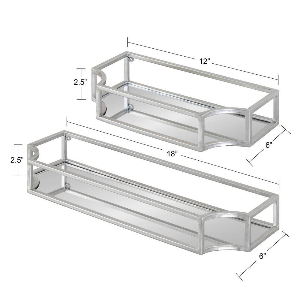 Kate & Laurel All Things Decor 2pc Ciel Metal Wall Shelf Set Silver - Geometric Design, Glass Surface, No Assembly Required