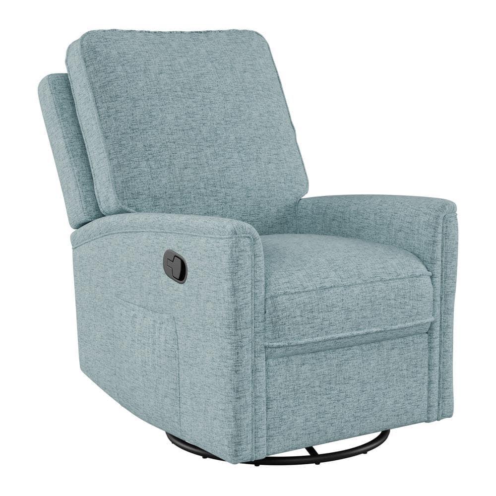 CorLiving Jasmine Swivel Glider Press-Back Recliner Chair Blue: Upholstered Polyester, Metal & Wood Frame, 300lb Capacity