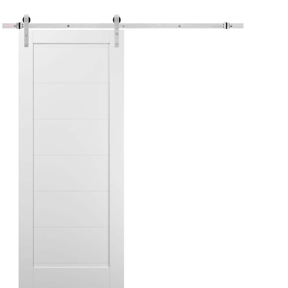 SARTODOORS Quadro Paneled Wood Barn White Door with Installation Hardware Kit