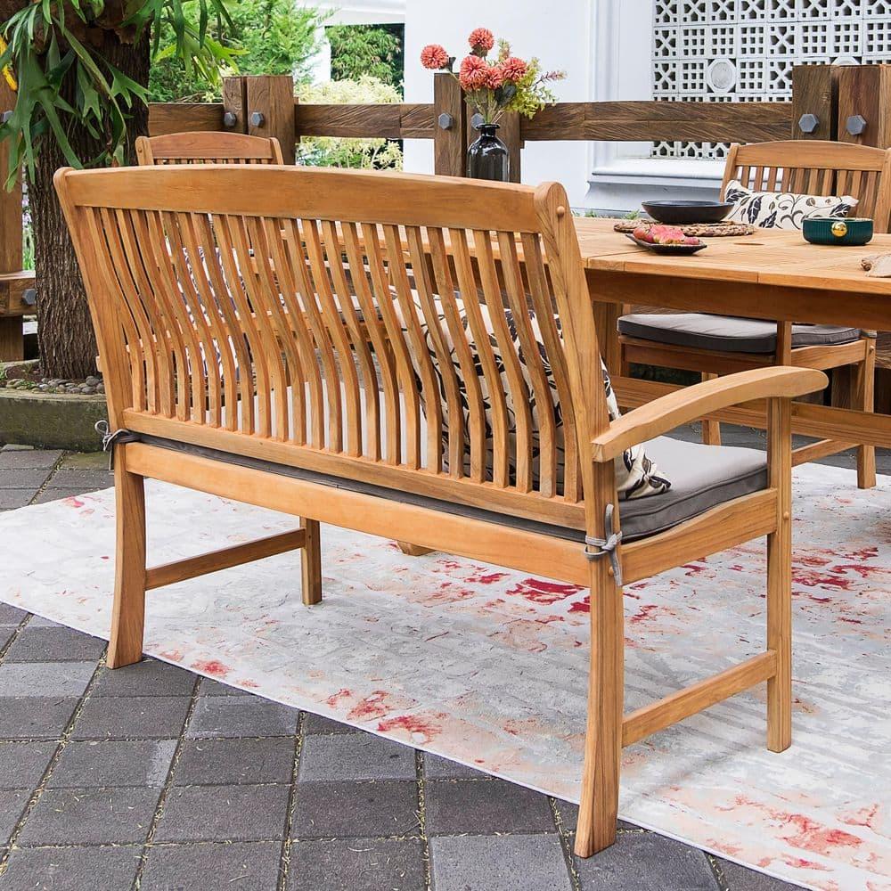 Cambridge Casual 6pc Caterina Teak Wood Outdoor Dining Set with Beige Cushion: Weather-Resistant, 2" Umbrella Hole, Galvanized Steel Hardware