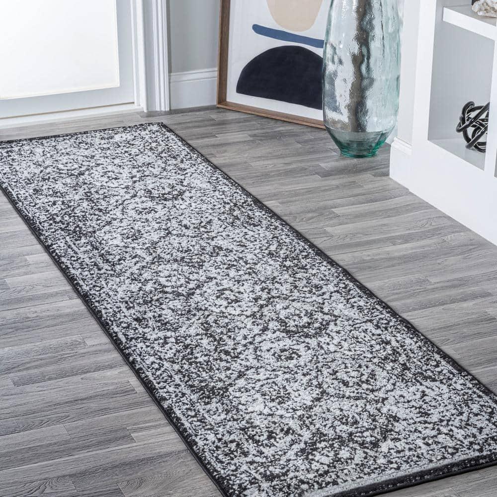 2' x 8' Modern Persian Boho Vintage Trellis Runner Rug, Black/Ivory - JONATHAN Y