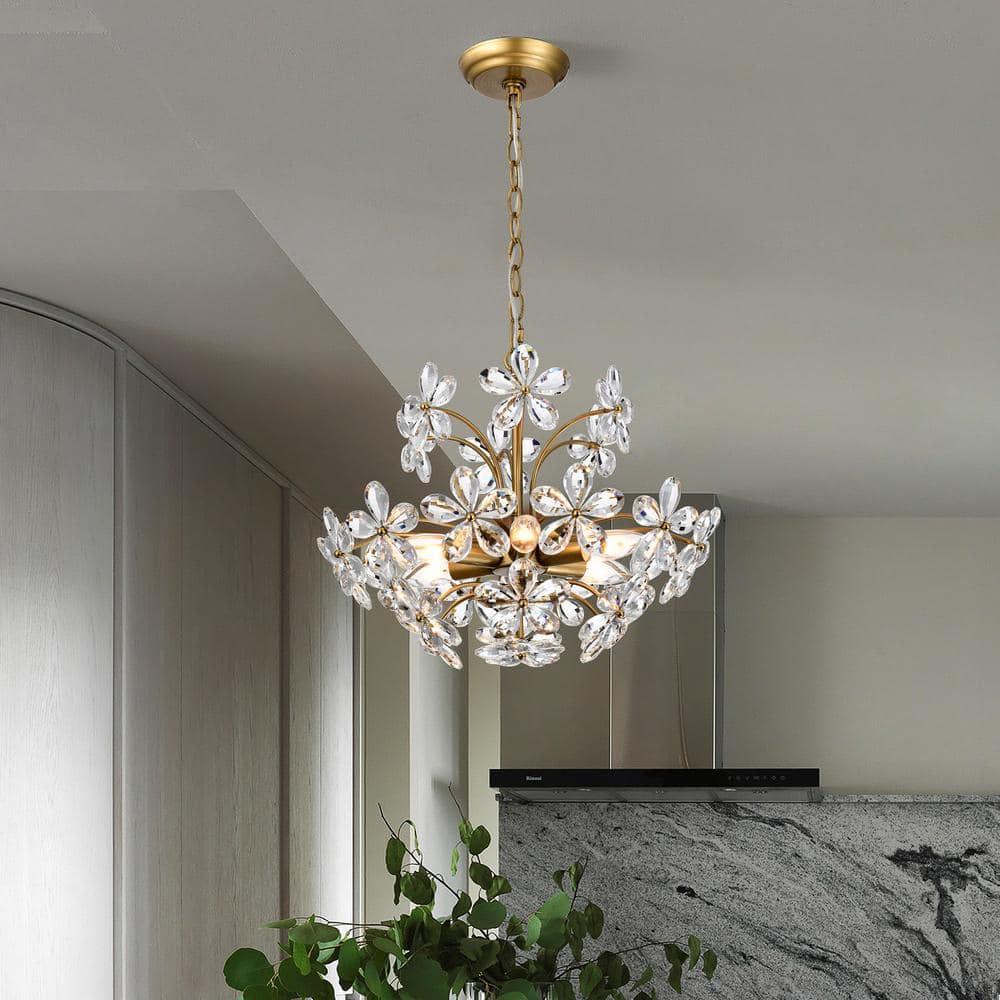 The Lighting Store Rosa 6-Light Brushed Brass Finish Crystal Glass Flower Chandelier - 17.7 inches in diameter x 15 inches H
