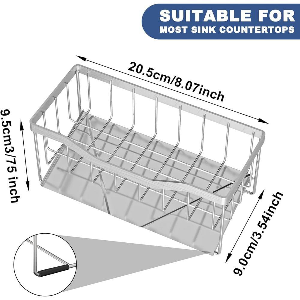 WKING Stainless Steel Sponge Holder For Kitchen Sink, Rustproof 304 Sink Caddy Organizer With Automatic Drainage, Space-Saving Design For Sponges, Soap Dispenser, Brush & Towel (Silver)