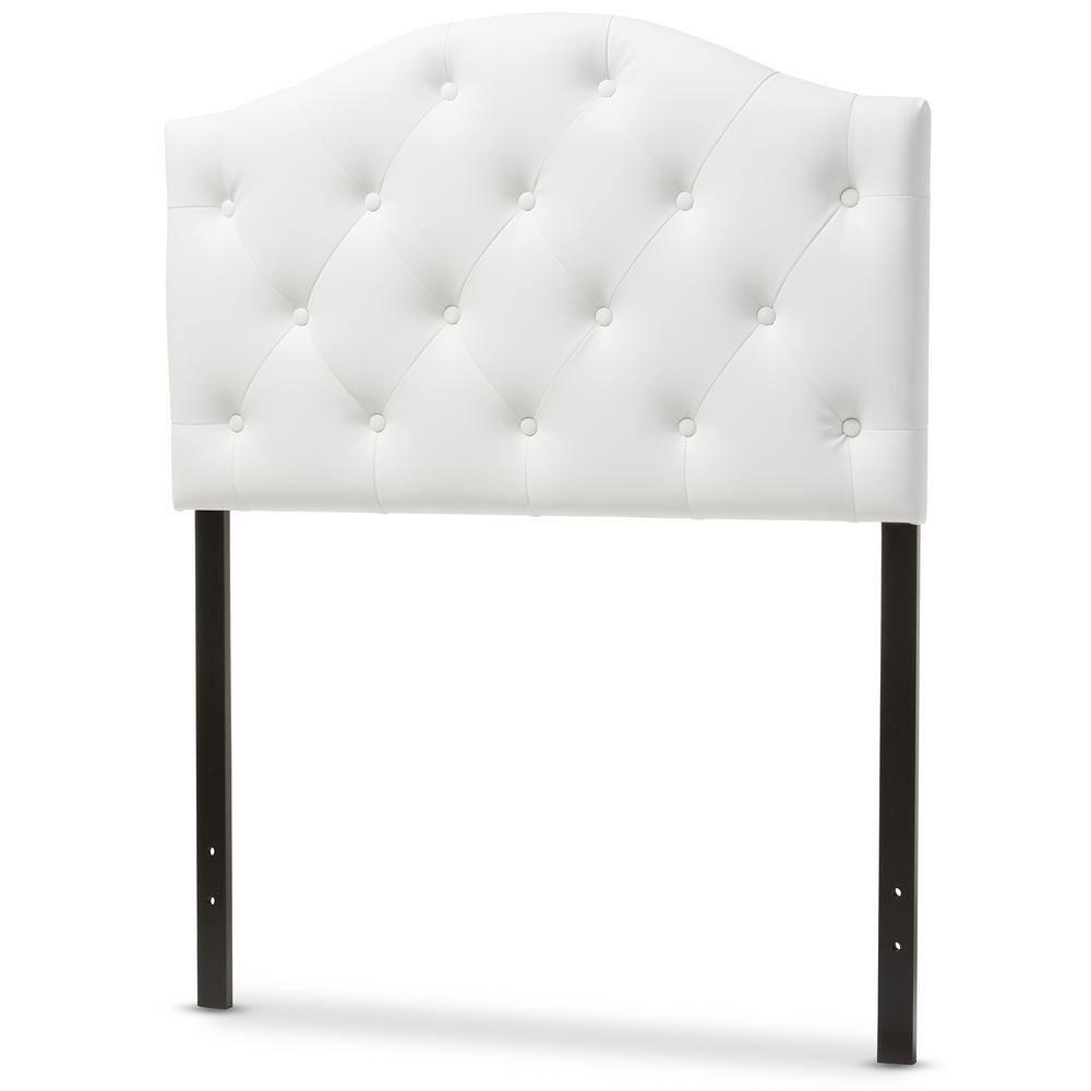 Full Myra Modern And Contemporary Faux Leather Upholstered Button-Tufted Scalloped Headboard White - Baxton Studio: Elegant Design, Wood Frame Mounted