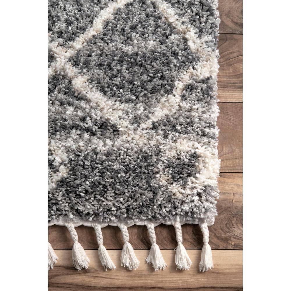 Nuloom Kristi Moroccan 3x5 Accent Shag Indoor Area Rug for Living Room Bedroom Dining Room Nursery Entryway, Grey/Ivory