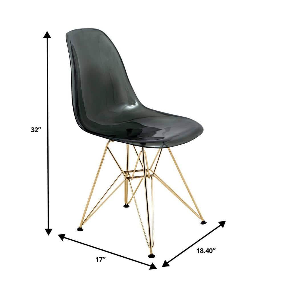 LeisureMod 5-Piece Dining Set with 35" Round Dining Table in White Iron Pedestal Base and 4 ABS Plastic Side Chair with Gold Base, Transparent Black