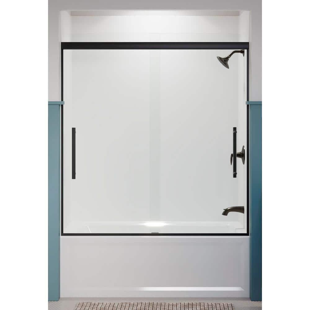 Pleat® 63-9/16"H Frameless Sliding Bath Door with 5/16"-Thick Crystal Clear Tempered Glass