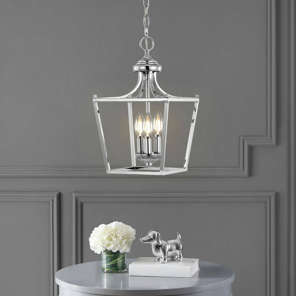 Camden 10" 3-Light Iron Classic Midcentury Pendant Lantern, Chrome