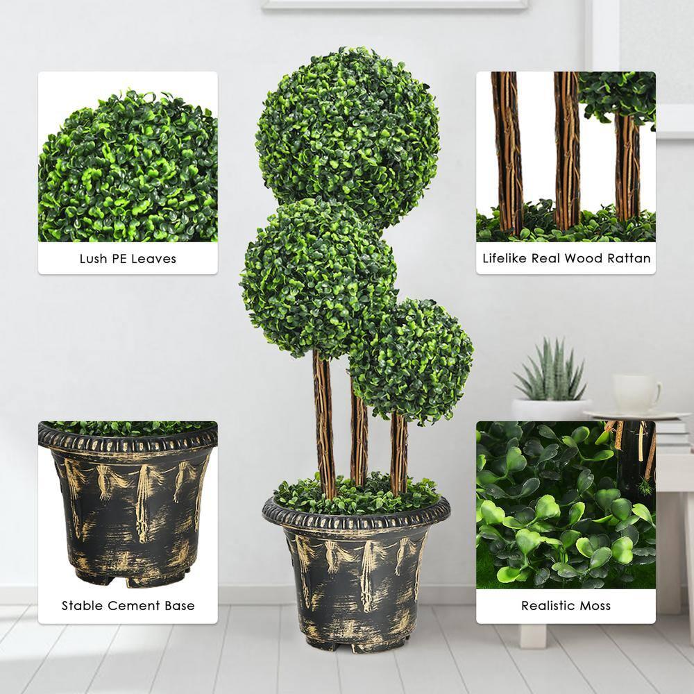 Costway 36'' Artificial Topiary Triple Ball Tree Indoor Outdoor UV Resistant