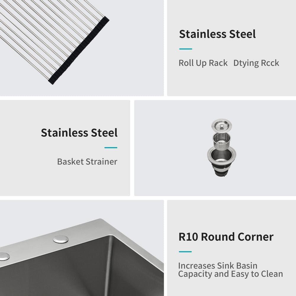 28 In. Kitchen Sink Drop In 16-gauge Stainless Steel Single Bowl Topmount Kitchen Sink Basin