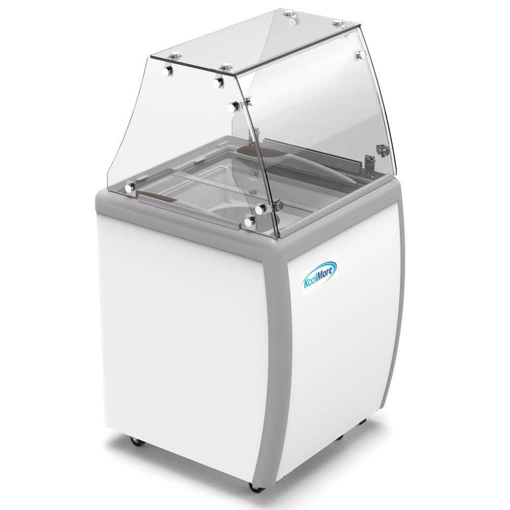 KoolMore 26 in. 4 Tub Ice Cream Dipping Cabinet Display Freezer with Sliding Glass Door and Sneeze Guard, 6 cu. ft. KM-ICD-26SD-FG.