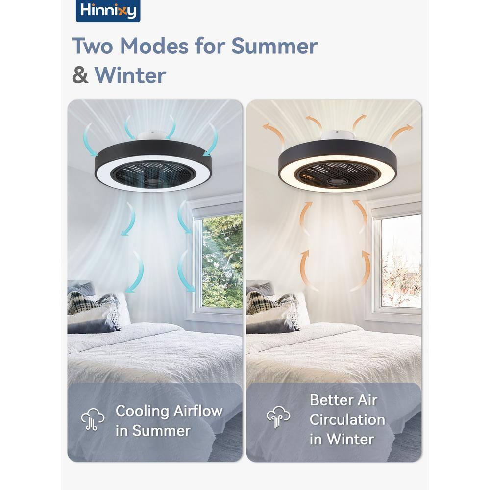 22 in. Indoor Black Modern Enclosed Low Profile Ceiling Fan with Light with Smart APP and Remote Control