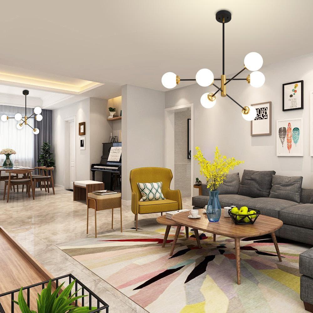 Gold Sputnik Chandelier 4-Light Globe Sputnik Ceiling Light Fixture Mid Century Sputnik Chandeliers with Milk Glass Shade