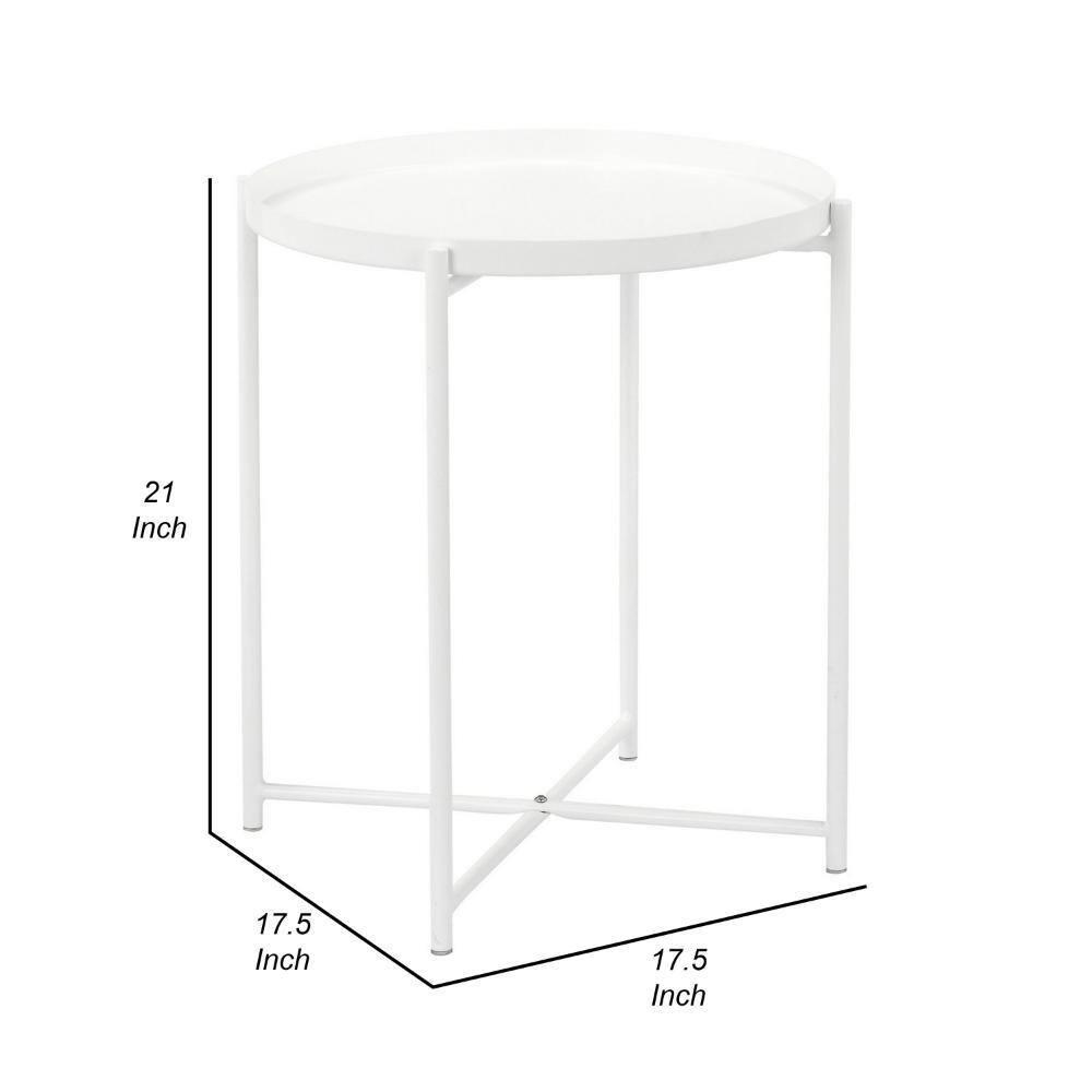 Benjara Ely 21 Inch Side End Table, White Round Tray Top, Modern Open Metal Frame