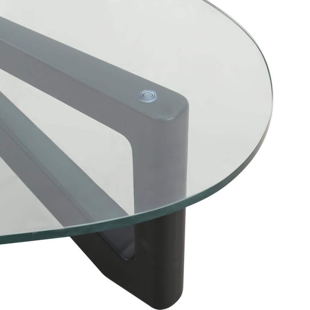 LeisureMod Imperial Collection Triangular Glass Top Coffee Table with Glossy Ash Wood Base for Home, Living Room, Office