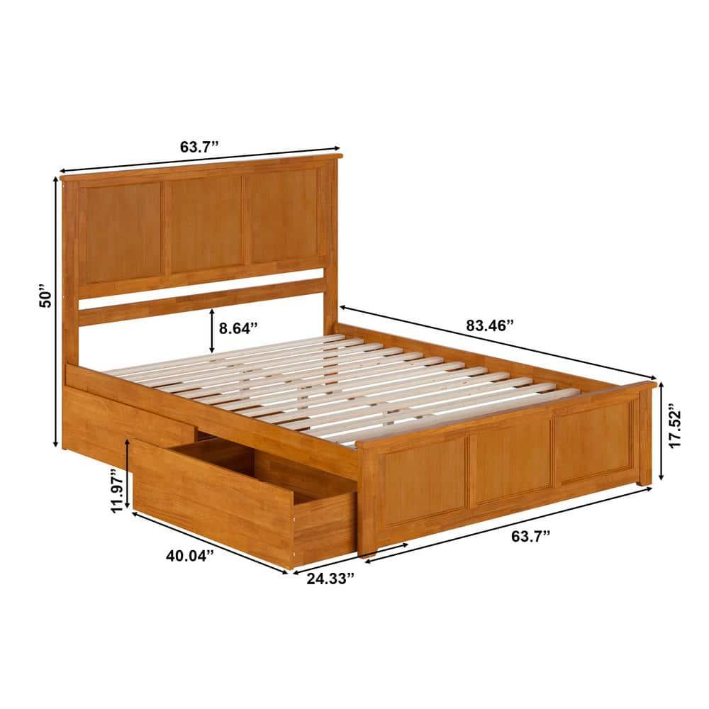 AFI Madison Queen Platform Bed with Matching Footboard and Storage Drawers, Light Toffee