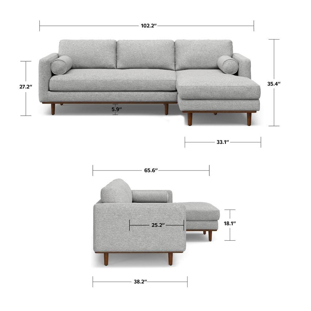 Simpli Home Morrison Large Left Sectional Sofa,Mid-Century Modern Couch with Chaise Lounge and Eco-Friendly Woven-Blend Fabric