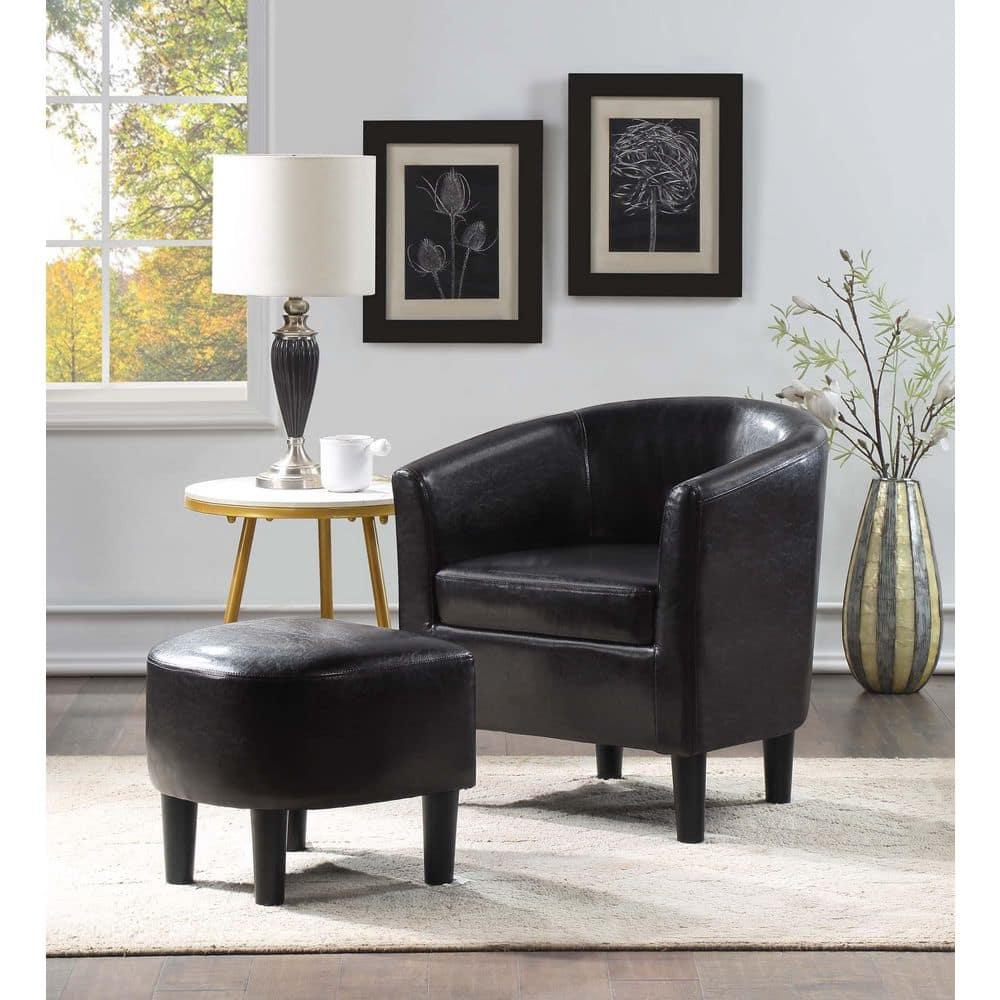 Convenience Concepts Take a Seat Churchill Accent Chair with Ottoman, Black Vegan Leather
