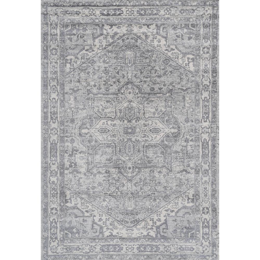 8' X 10' Modern Persian Vintage Medallion Area Rug, Light Gray/Ivory - JONATHAN Y