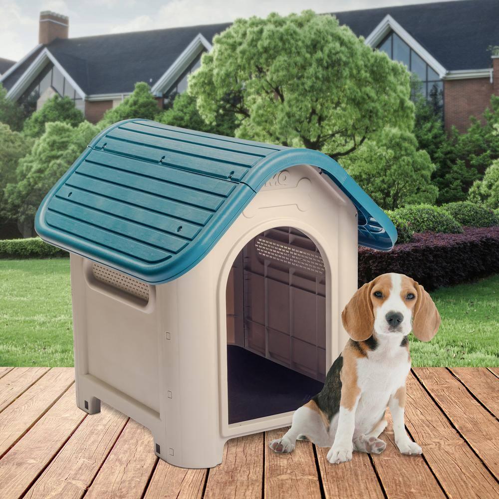 MQ Dog House with Bowl with Removable Floor and Hardware Included, Turquoise, Small and Medium Breeds