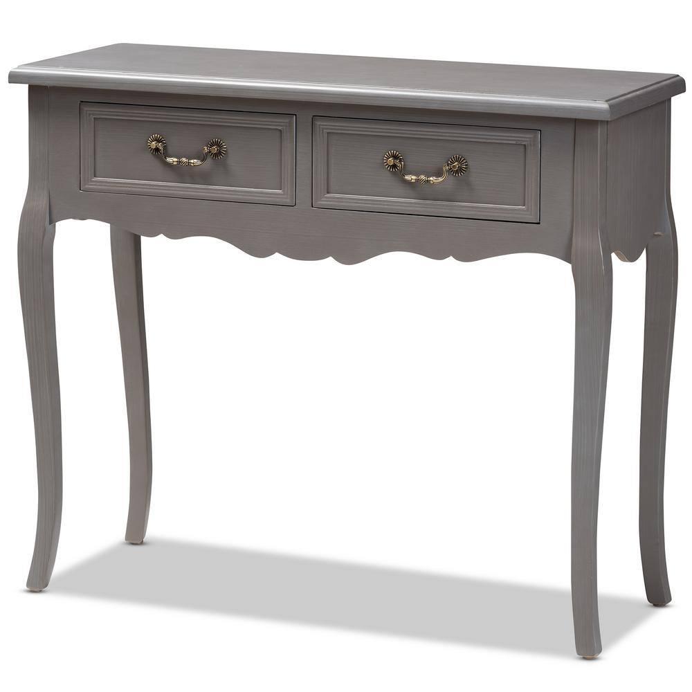 Capucine Finished Wood 2 Drawer Console Table Gray - Baxton Studio: Elegant Entryway Storage, Cabriole Legs