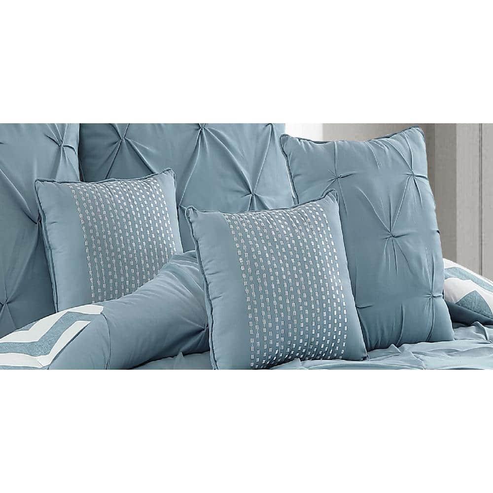Avondale Manor 7-Piece Ella Comforter Bed Set - Reversible Ultra-Soft Pinch Pleat Spa Blue Bedding Comforter Set with 3 Decorative Pillows for King Bed, Hypoallergenic, 7 Pieces, King Spa Blue