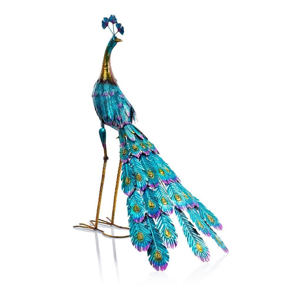 Graceful Metal Peacock Garden Statue - Alpine Corporation