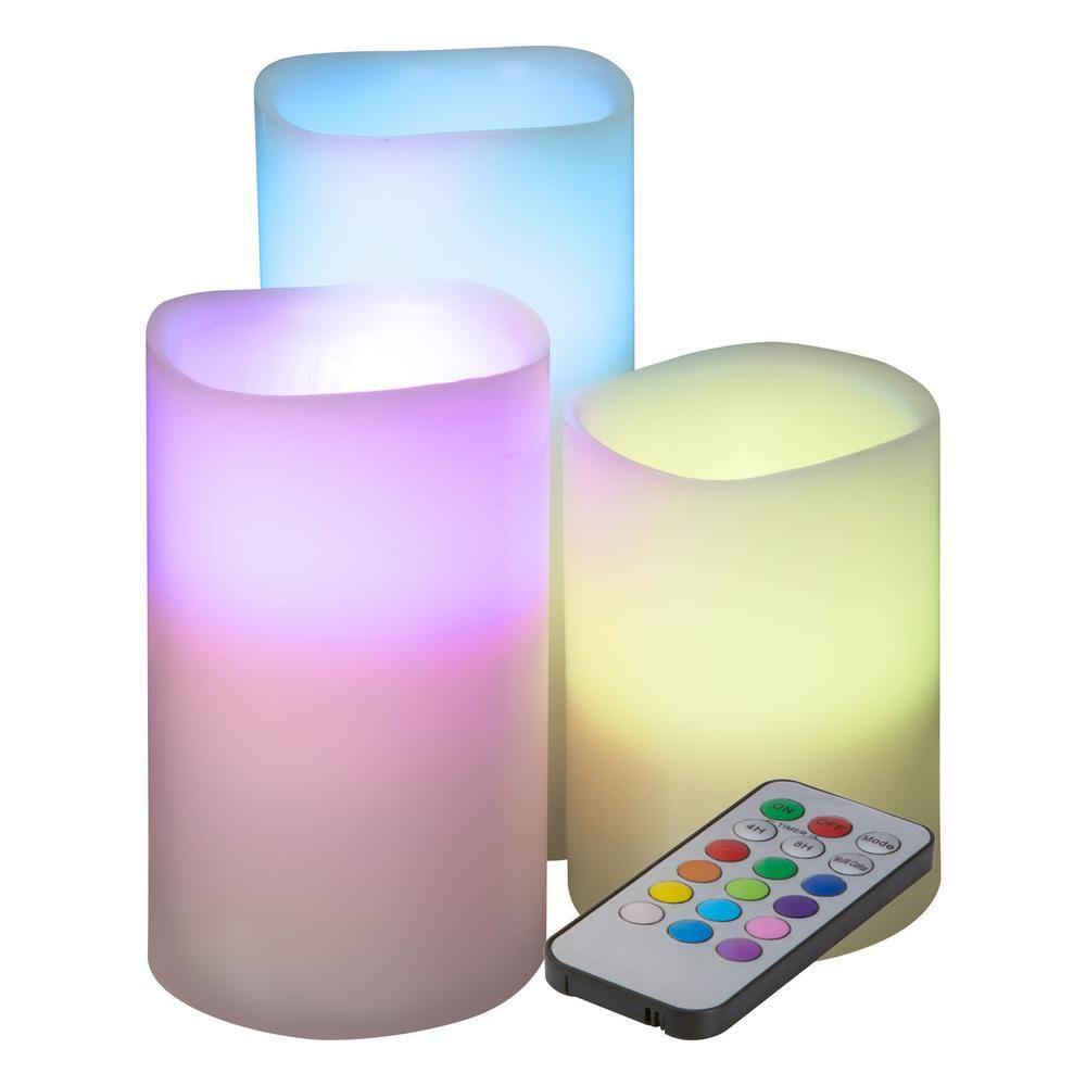 Lavish Home 3 Piece LED Color Changing Flameless Candle Set w/ Remote