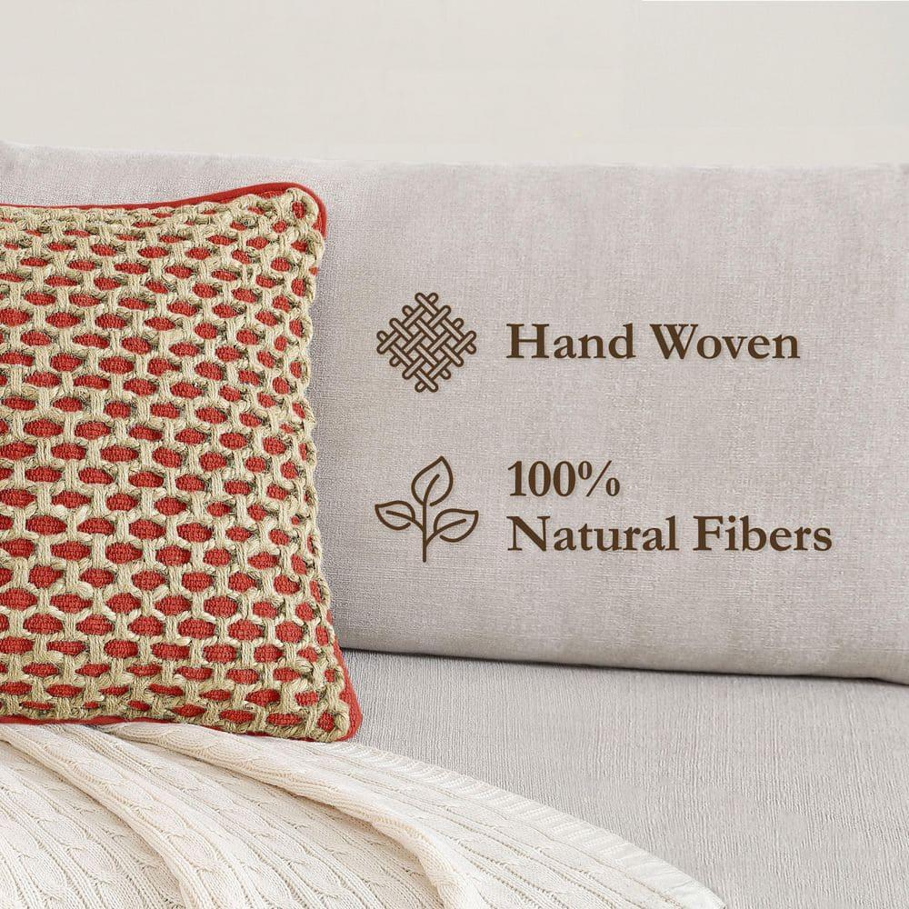 Rust and Beige Cotton Jute Square Throw Pillow with Insert