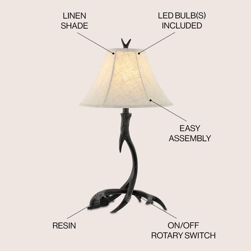 JONATHAN Y JYL6305C Antler 27.5" Rustic Resin LED Table Lamp, Traditional for living room, dinning room, bedroom, office Bulb Included, Black