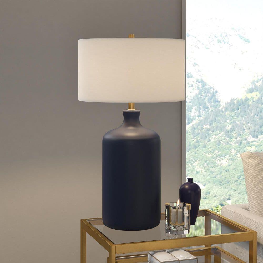 Evelyn&Zoe Sloane 29" Transitional Ceramic Table Lamp with White Drum Fabric Shade