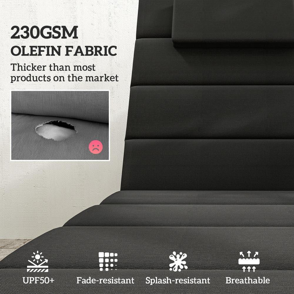 Outsunny Foldable Lounge Chair Cushion Set of 2, UPF50+ 230gsm Olefin and 25D High-Density Foam, Chaise Lounge Cushion Set, 80" x 26", Black