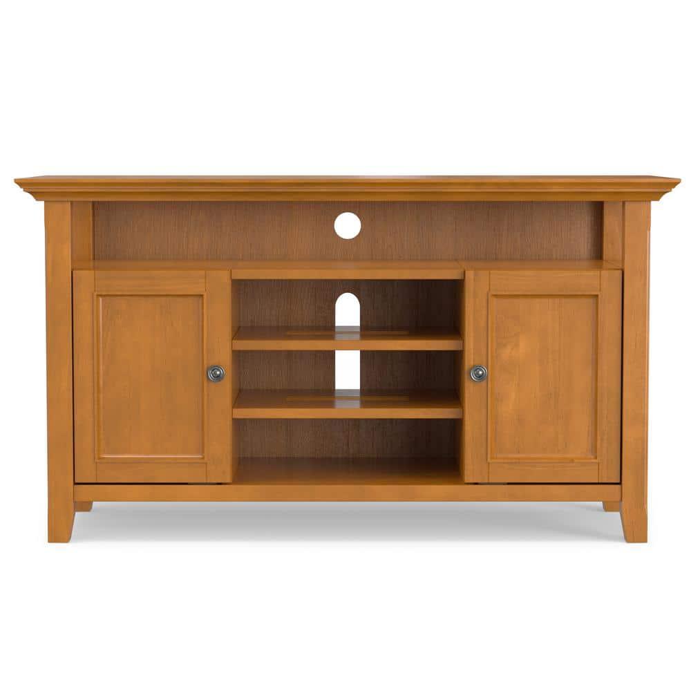 Simpli Home Amherst Transitional Solid Wood 54" TV Stand in Light Golden Brown