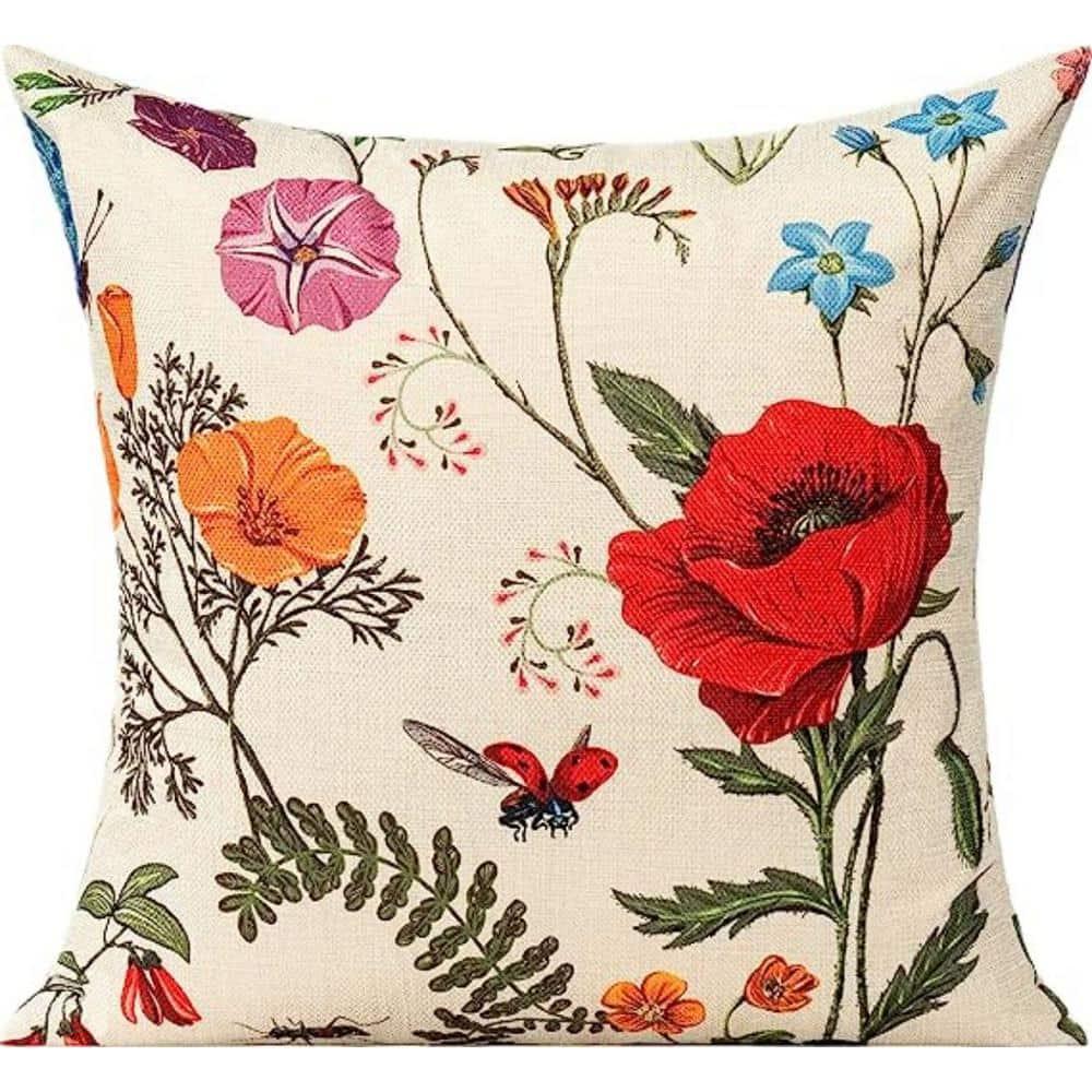 All Smiles Outdoor Patio Throw Pillow Covers 20x20 Set of 4 Spring Summer Garden Flowers Farmhouse Décor Outside Furniture Bench Chair Decorative Cushion Cases for Swing Deep Seat Bed Couch Sofa