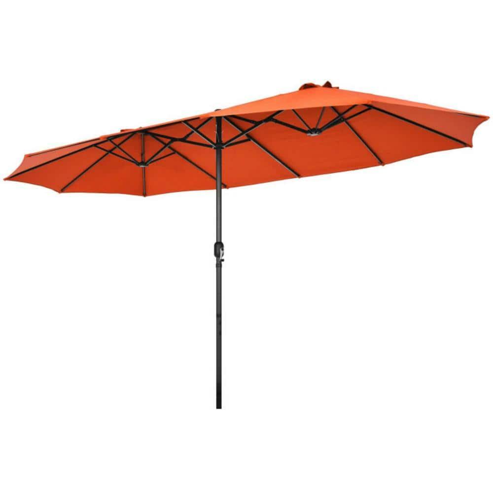 Tangkula 15Ft Double-Sided Patio Umbrella, Outdoor Extra Large Umbrella W/Hand-Crank System & Air Vents, Market Twin Umbrella W/ 12-Rib Sturdy Metal Frame for Poolside, Garden Backyard (Orange)