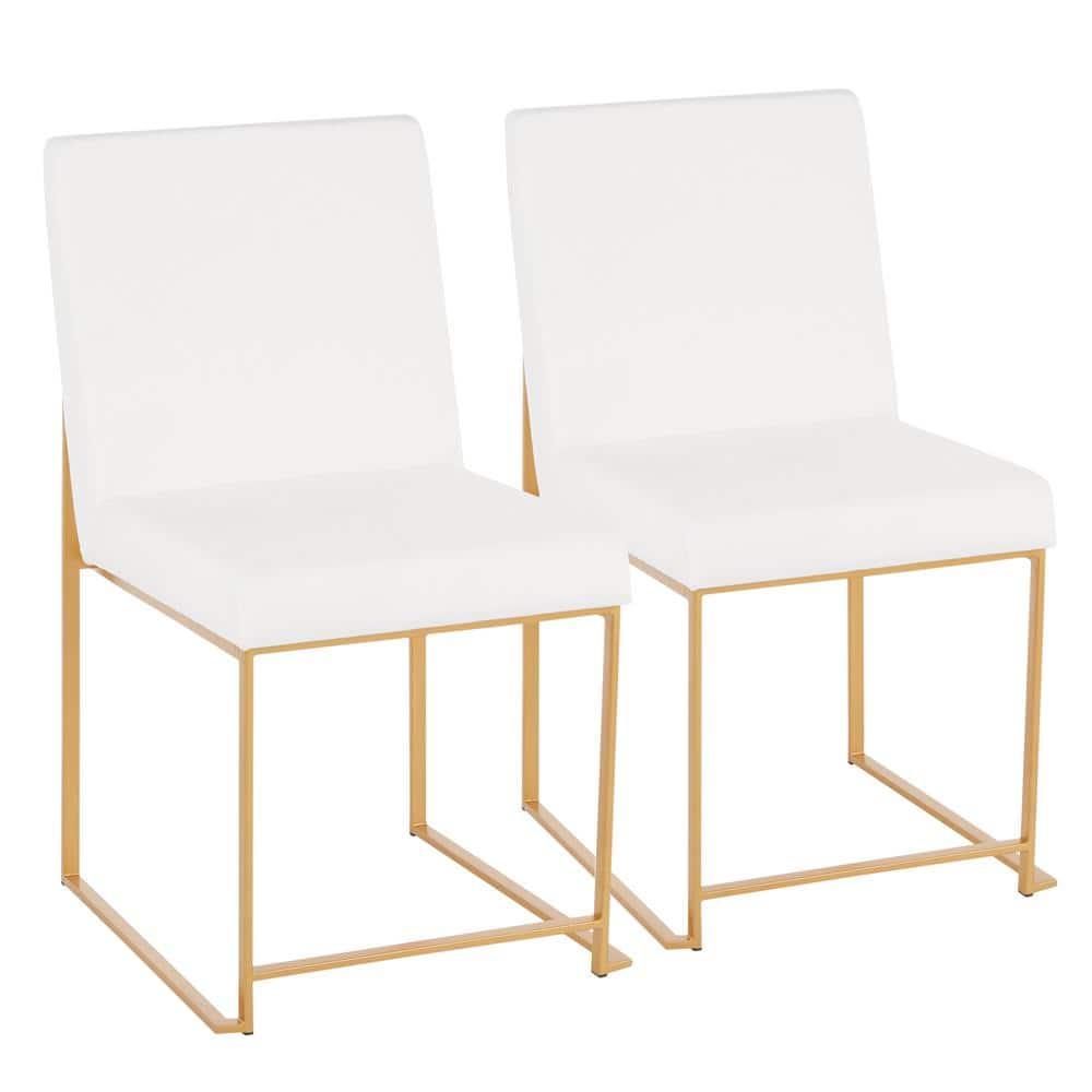 LumiSource Set of 2 High Back Fuji Contemporary Dining Chairs Gold/White Velvet : Chrome-Plated, Metal Legs, Velvet Upholstery