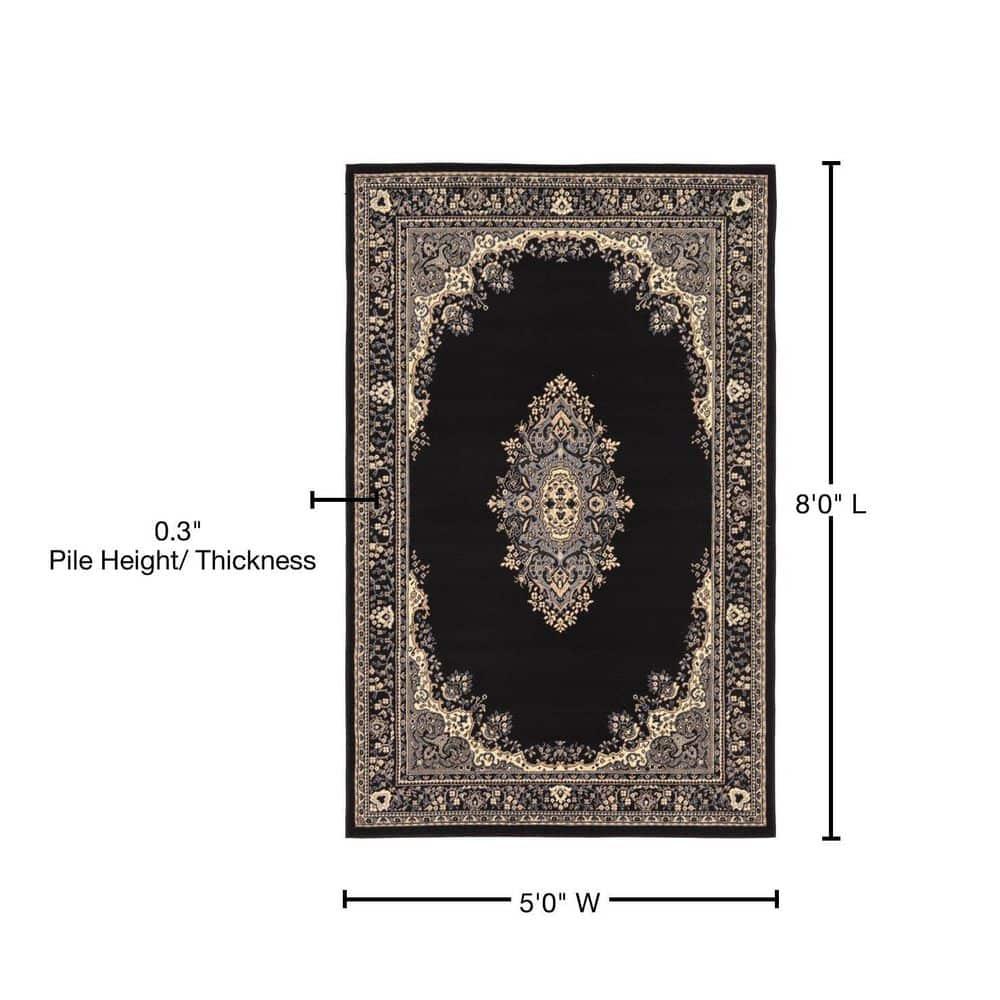 Unique Loom Reza Collection Traditional Persian Style Area Rug, Rectangular 5' 0" x 8' 0", Black/Beige