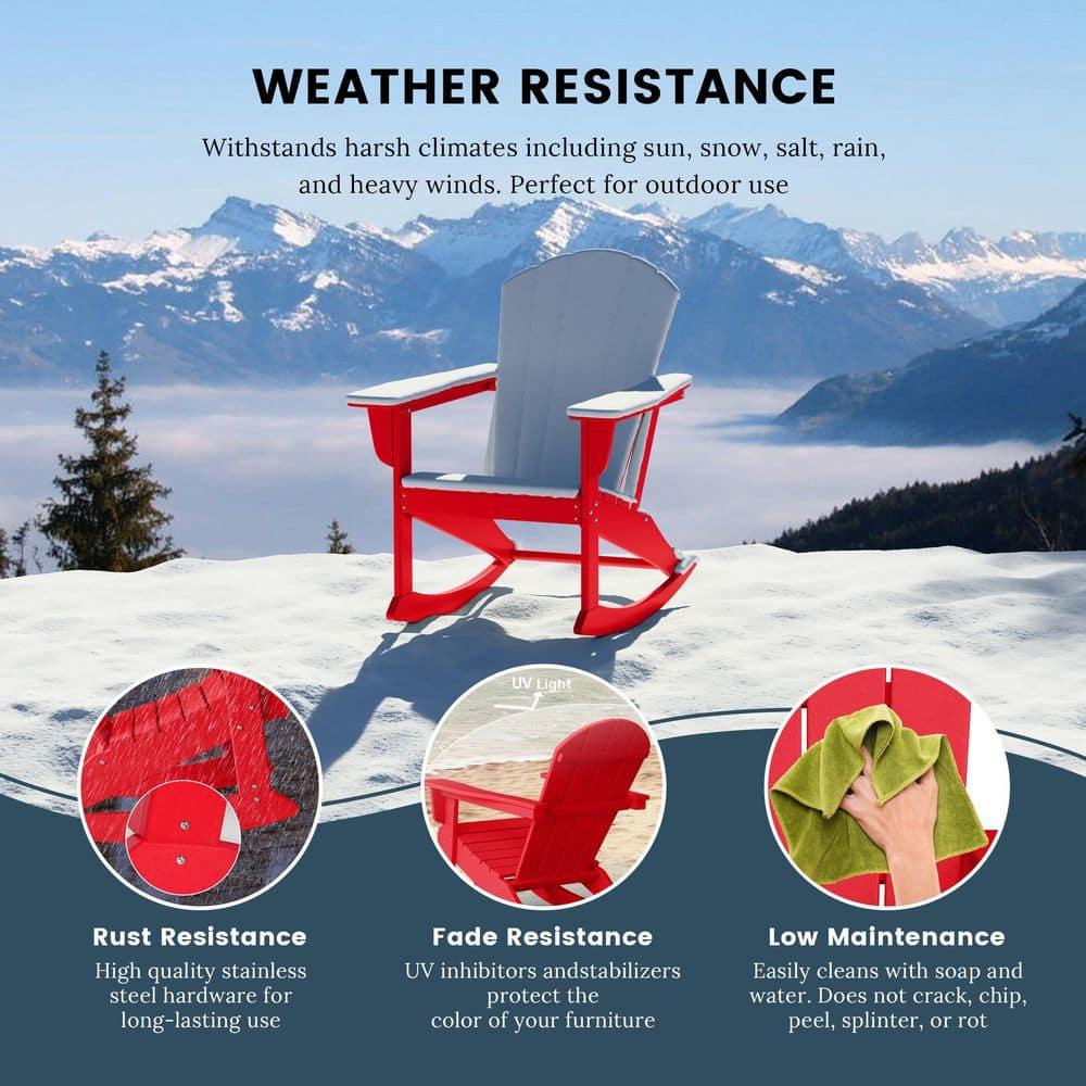 JUSTLET Plastic Adirondack Rocking Chair,HDPE All-Weather Outdoor Rocking Adirondack Chair for Porch, Patio, Balcony,Red