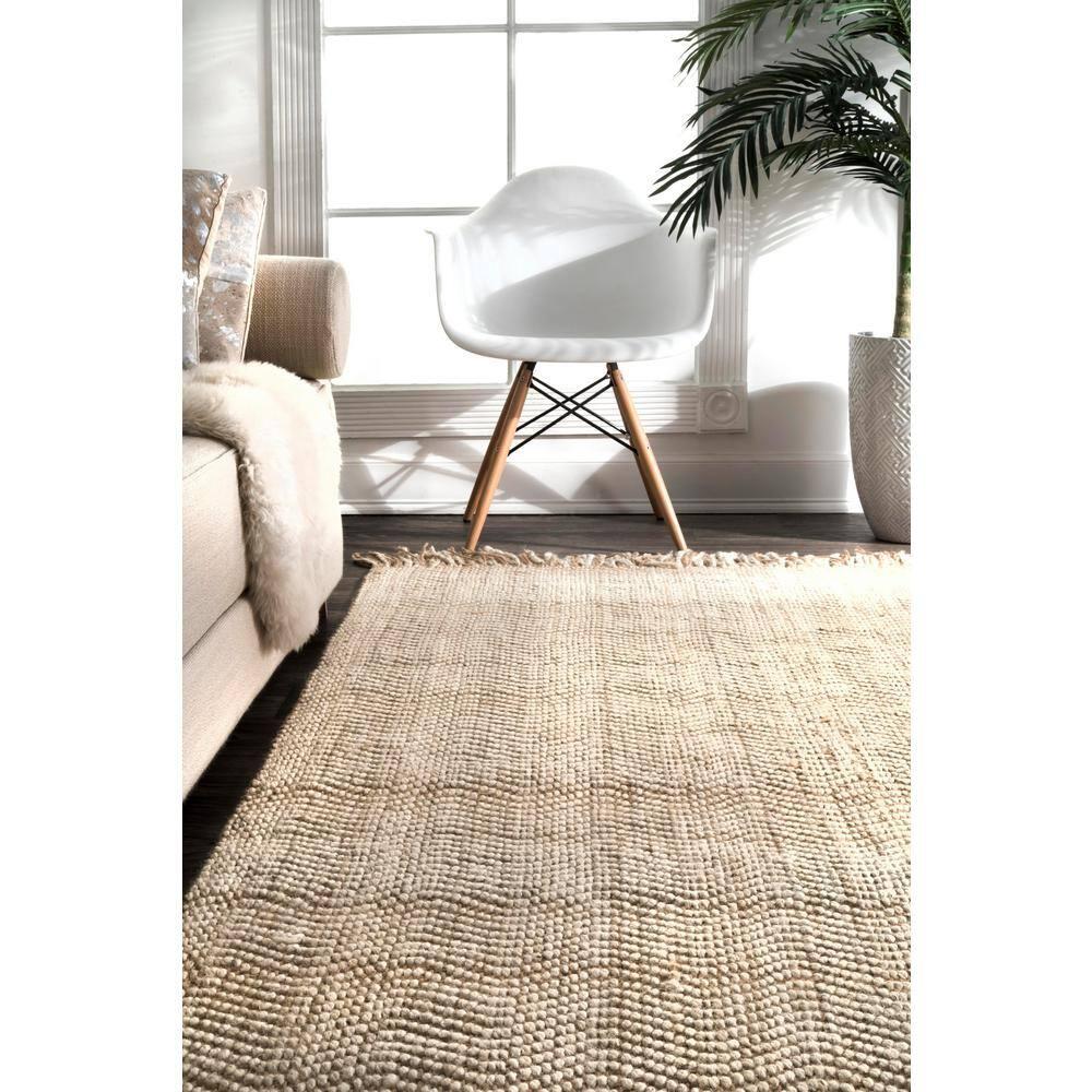 4'x6' Hand Woven Don Jute with Fringe Area Rug Natural - nuLOOM: Indoor Low Pile Rectangle, Stripe Pattern