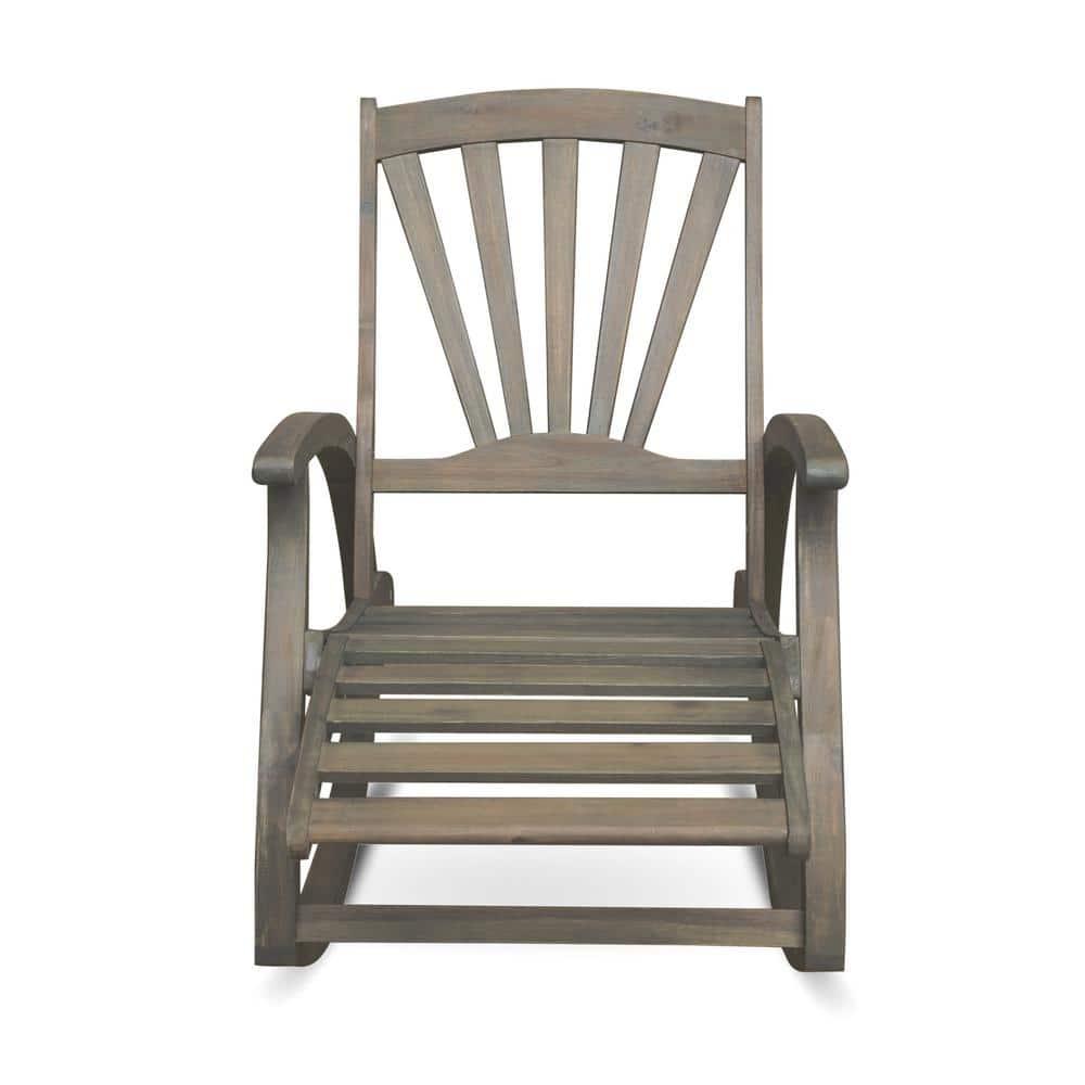 Noble House Sunview Outdoor Acacia Wood Rocking Chair with Footrest Gray