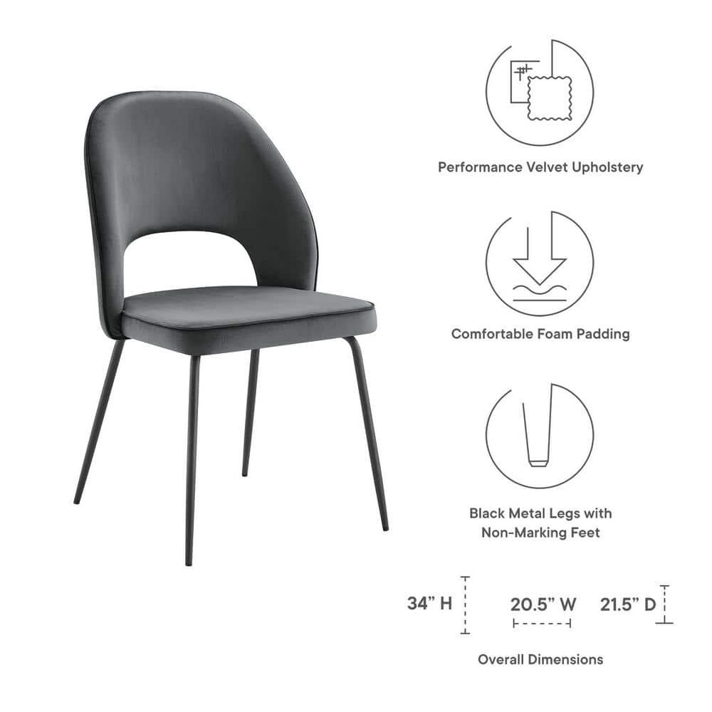 Modway Nico 18.5" Velvet Dining Chairs in Gray/Black (Set of 2)