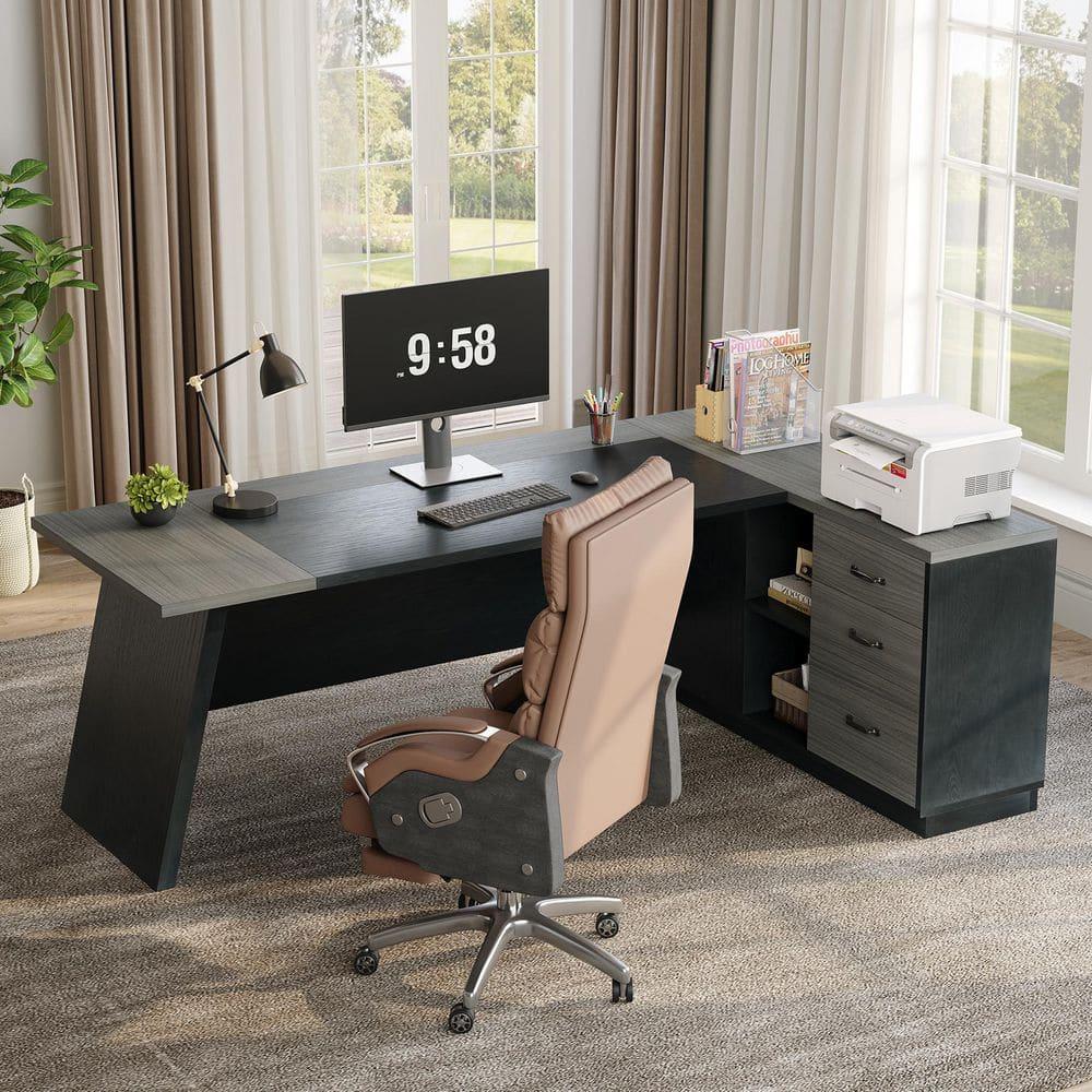 Tribesigns 78-Inch L-Shaped Executive Desk, Large Office Desk with Drawers and Lateral File Cabinet, Modern Computer Desk for Home Office, Gray & Black