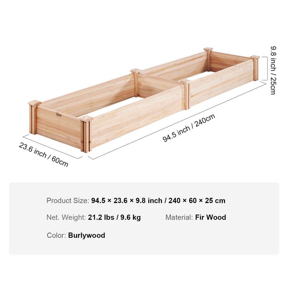 VEVOR Outdoor Wooden Raised Garden Bed Planter, 96 x 24 x 10in, High End Natural Fir Wood No-Bolt Assembly, Elevated Planting Box for Vegetable/Herb in Backyard/Patio