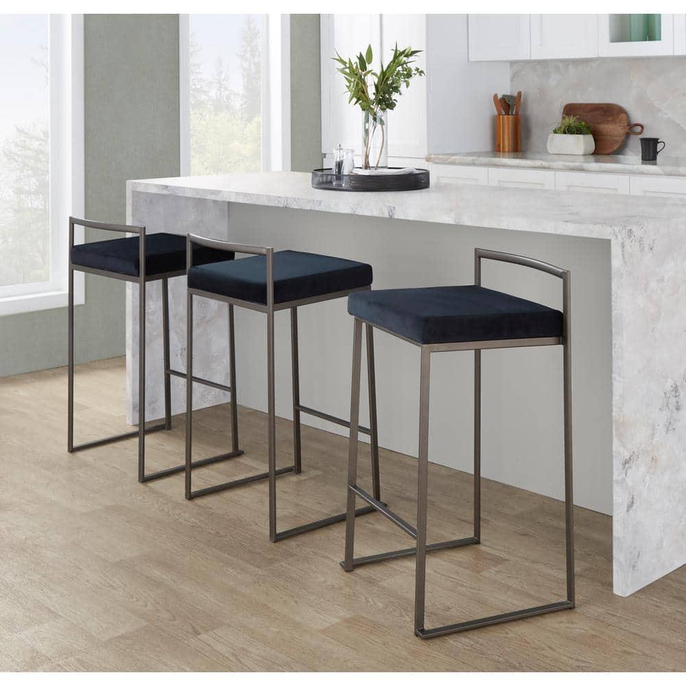 Set of 2 Counter Height Barstools Antique Coin Black - LumiSource: Upholstered Faux Leather, Metal Frame, No Assembly Required