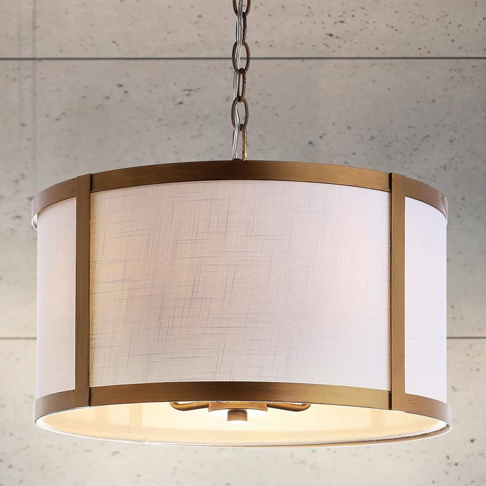 Thatcher 17" Metal LED Pendant Light, Gold/White