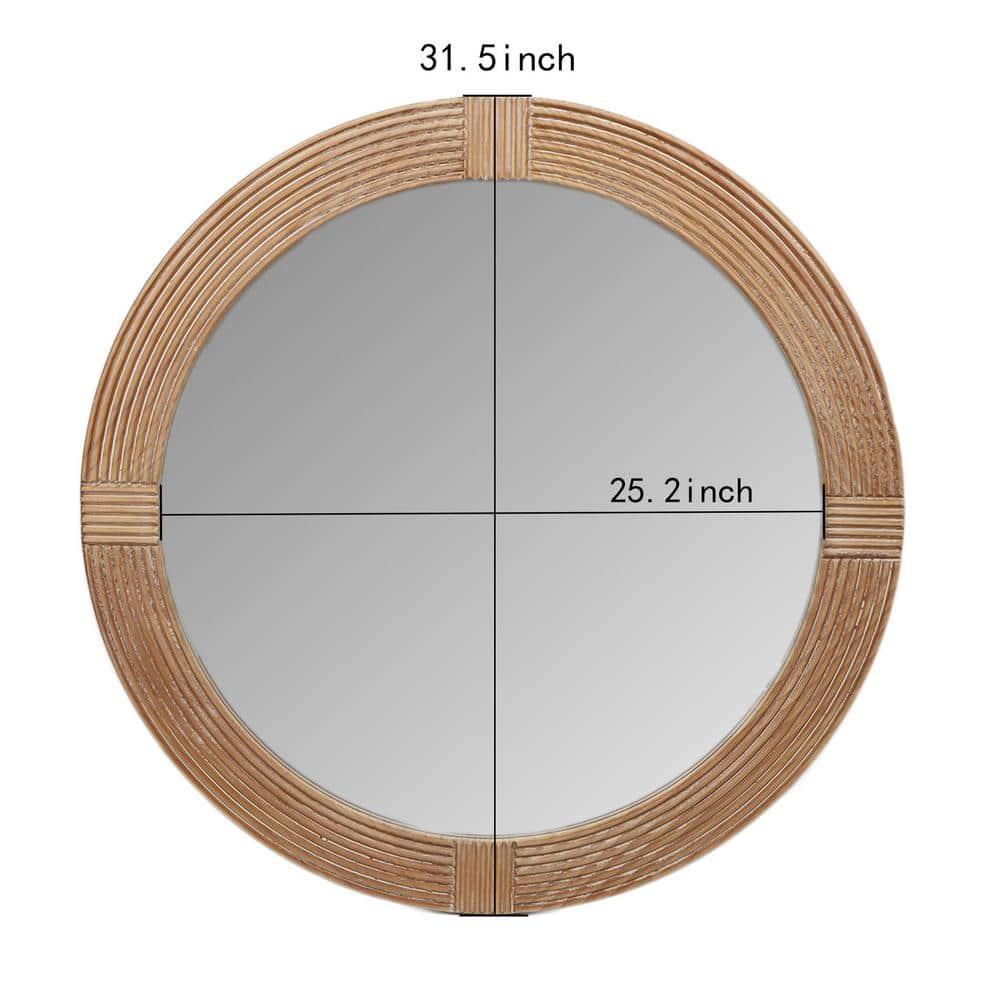 Parisloft 31.5 Inch Round Natural Wood Decorative Wall Mirror, Farmhosue Rustic Wall Mirror