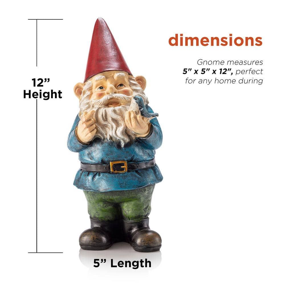 Alpine Corporation 12" Tall Outdoor Garden Gnome with Bird Yard Statue Decoration, Multicolor