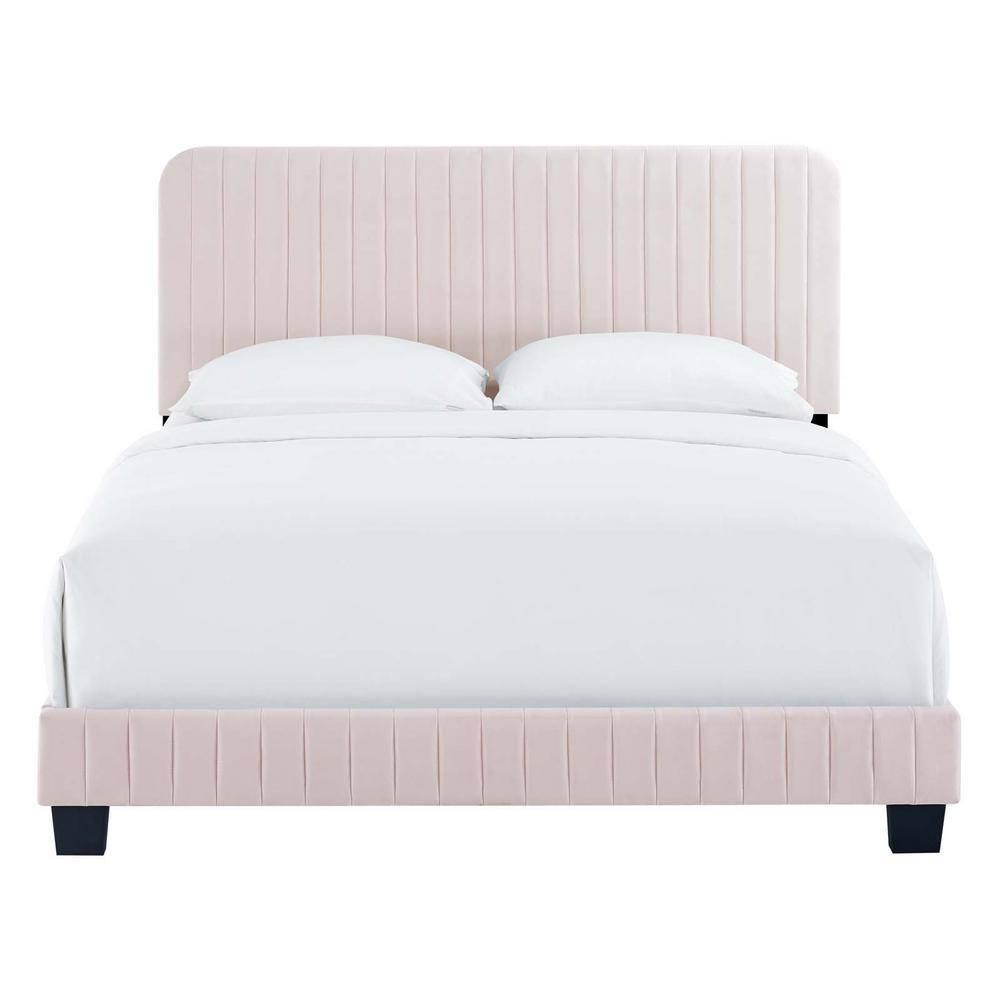 Modway Celine Channel Tufted Performance Velvet King Bed in Pink