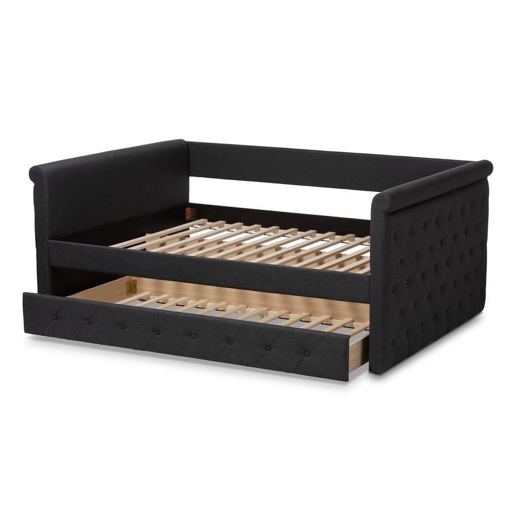 Full Alena Daybed with Trundle Dark Gray - Baxton Studio: Upholstered Bedroom Furniture, No Box Spring Needed