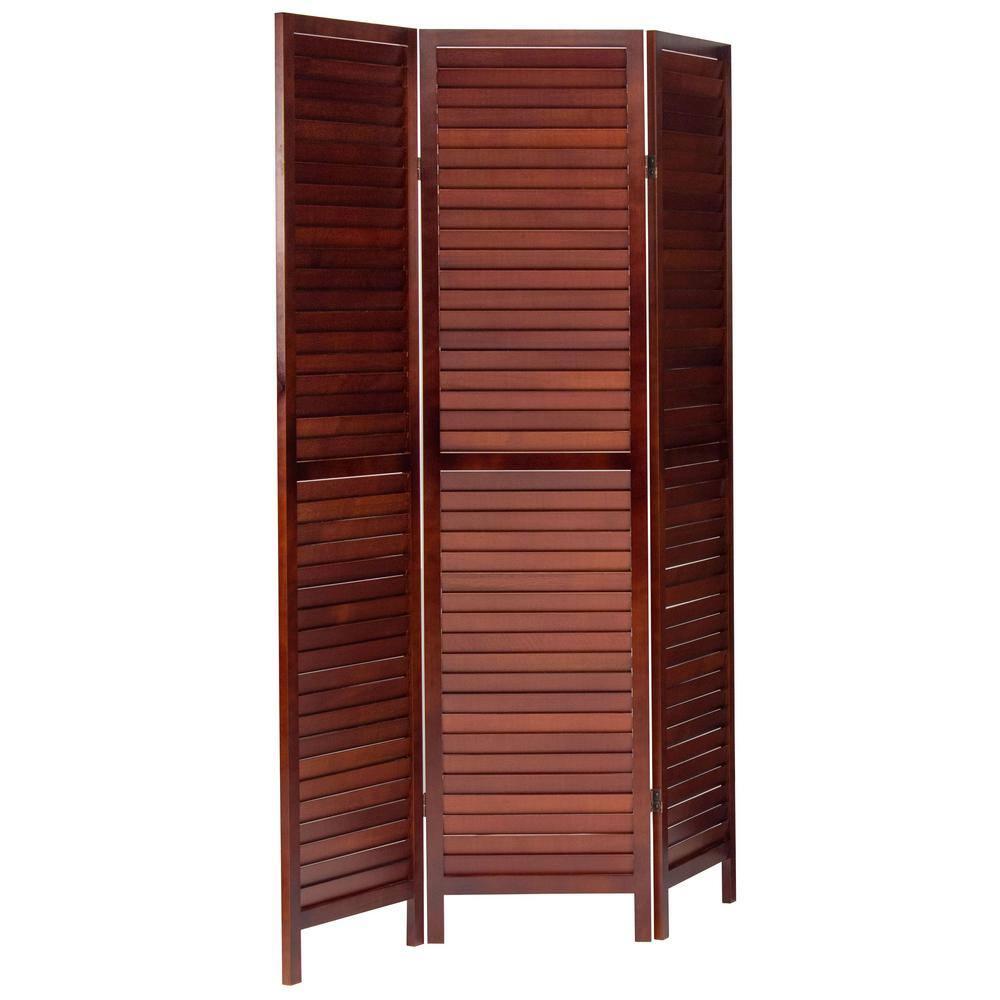 Oriental Furniture 6 ft. Tall Wooden Louvered Room Divider Walnut 3 Panel